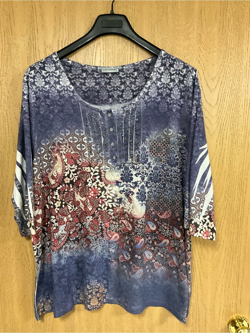 Catherines Blue Floral Paisley Scoop-Neck Tunic with Red Accents